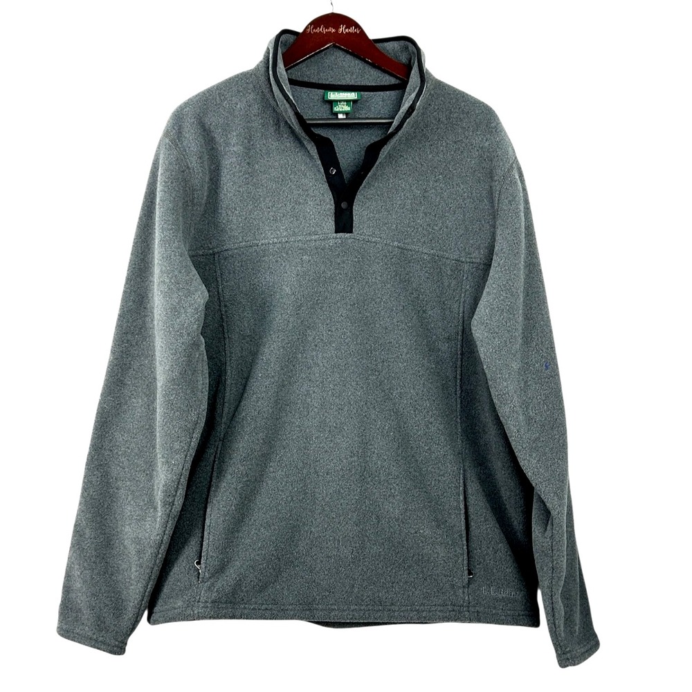 LL Bean Sweater Fleece Pullover Mens Sz LT‎ Gray Black Snap Neck Casual Gorpcore